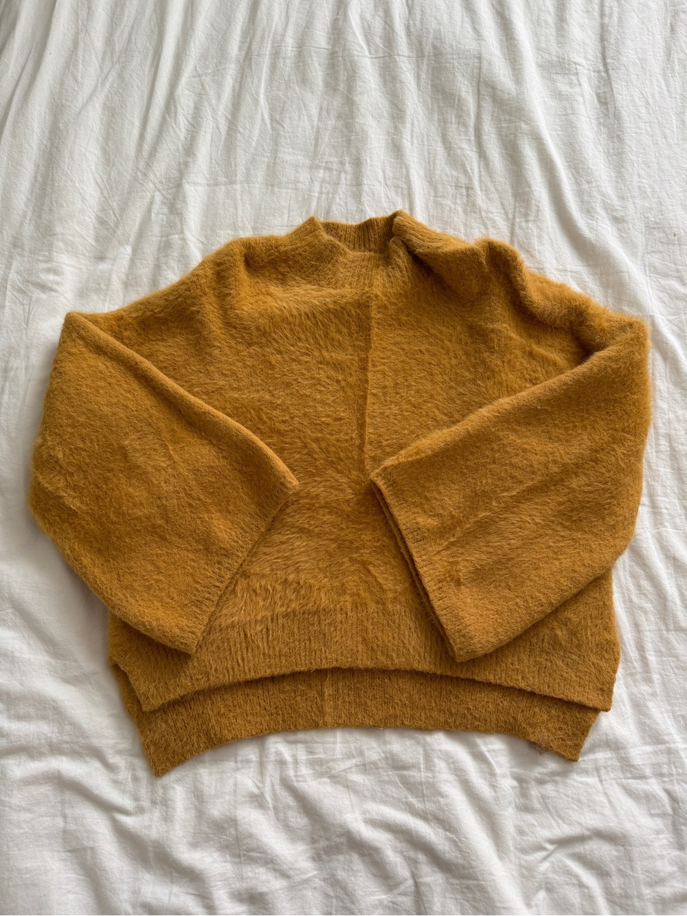 Love Riche Fuzzy Mockneck Sweater in Mustard Gold